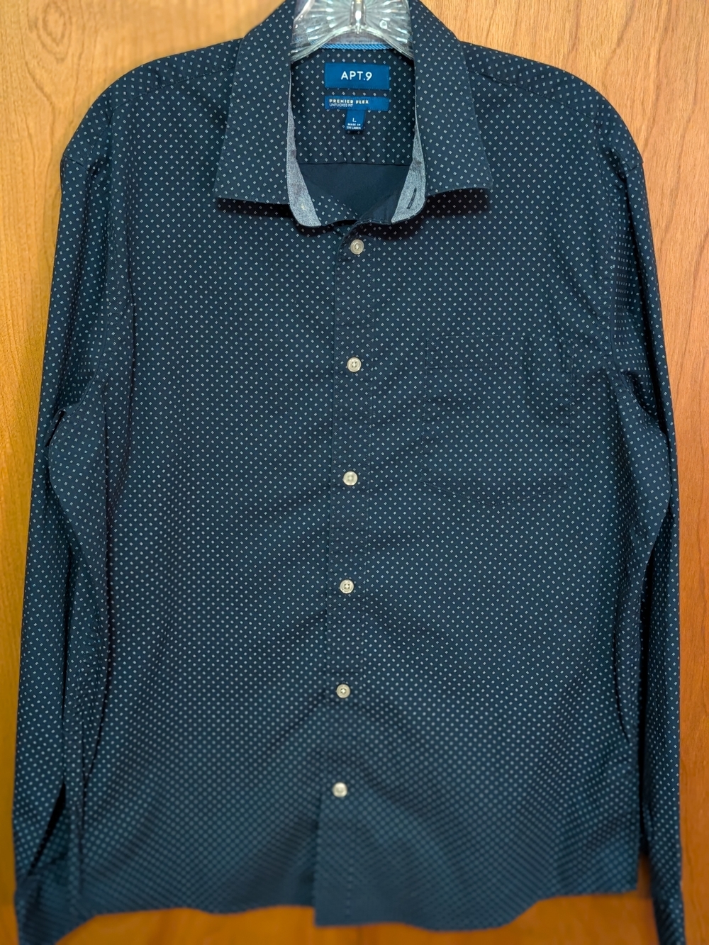 Apt. 9 Dark Navy Button-Up Shirt with White Microdots